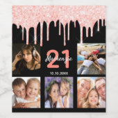 誕生日パーティブラックバラ金ゴールドグリッター写真 ワインラベル (シングルラベル)