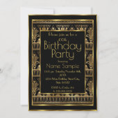 誕生日パーティブラック金ゴールドアールデコヴィンテージ1930 招待状 (正面)