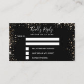 誕生日パーティブラック金ゴールドグリッターRSVP エンクロージャーカード (正面)