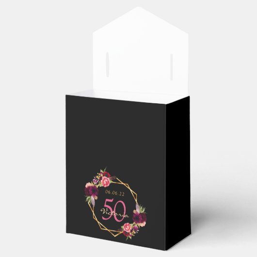 誕生日パーティブルゴーニュ金ゴールド幾何学的花模様 フェイバーボックス (オープン)