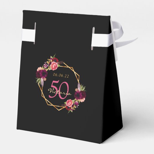 誕生日パーティブルゴーニュ金ゴールド幾何学的花模様 フェイバーボックス (裏面サイド)