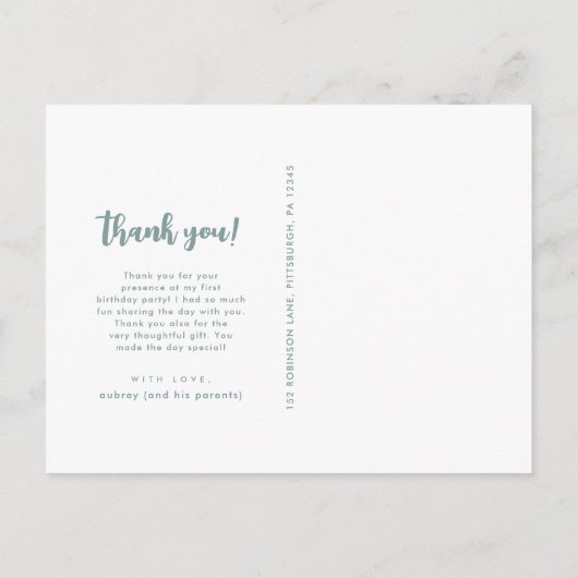 誕生日パーティブルーボーイズありがとうスクリプト写真 ポストカード (裏面)