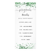 誕生日パーティプログラムメニューグリーンホワイト ラックカード (正面)