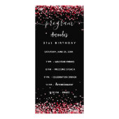 誕生日パーティプログラムメニュー黒い赤 ラックカード (正面)