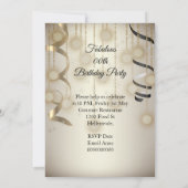 誕生日パーティベージュ金ゴールドブラックバルーンシャンパン 招待状 (裏面)