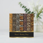 誕生日パーティミックスアニマルプリント金ゴールドブラック2 招待状 (スタンド正面)