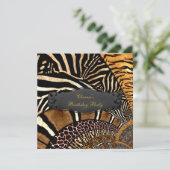 誕生日パーティミックスアニマルプリント金ゴールドブラック3 招待状 (スタンド正面)