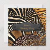 誕生日パーティミックスアニマルプリント金ゴールドブラック3 招待状 (正面)