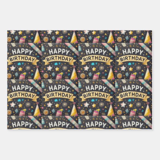 誕生日パーティラッピング紙フラットシートセット3 ラッピングペーパーシート (正面3)