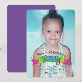 誕生日パーティレインボーカラーフォト招待状 招待状