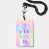 誕生日パーティレインボーグリッター名VIP招待 バッジ (正面(ネックストラップ付))
