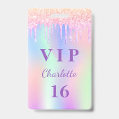 誕生日パーティレインボーグリッター名VIP招待 バッジ (正面)
