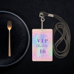 誕生日パーティレインボーグリッター名VIP招待 バッジ<br><div class="desc">甘い16、16th（または任意の年齢）誕生日パーティーのために。ピンク、紫、バラ金ゴールド、ミントグリーンのレインボーパステルカラーのトレンディーホログラフィックバックグラウンド。飾フェイクグリッタードリッ絵を描プで。名前と年齢をカスタマイズして追加16.紫色の文字。戻る：パーティー詳細。</div>
