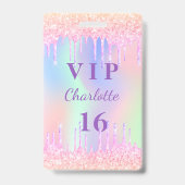 誕生日パーティレインボーグリッター名VIP招待 バッジ (正面)