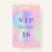 誕生日パーティレインボーグリッター名VIP招待 バッジ (正面)