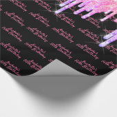 誕生日パーティレインボーピンクグリッターブラックスパークル ラッピングペーパー (角)