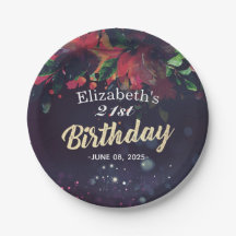 誕生日パーティレッドフローラ金ゴールドスクリプトパープルライト