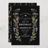 誕生日パーティワイルドフラワーズフローラディティシダーク 招待状 (正面/裏面)