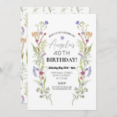 誕生日パーティワイルドフラワーズフローラDitsy 招待状 (正面/裏面)