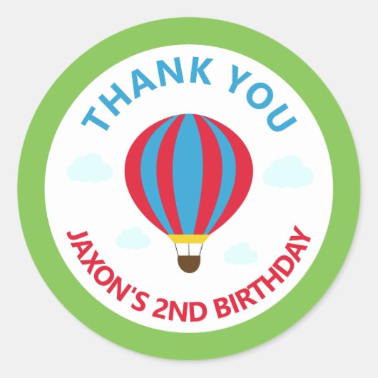 誕生日パーティーありがとうホットエアバロン ラウンドシール (正面)