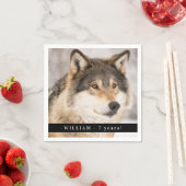 誕生日パーティーおおかみ男の子の写真動物 スタンダードカクテルナプキン (インサイチュ)