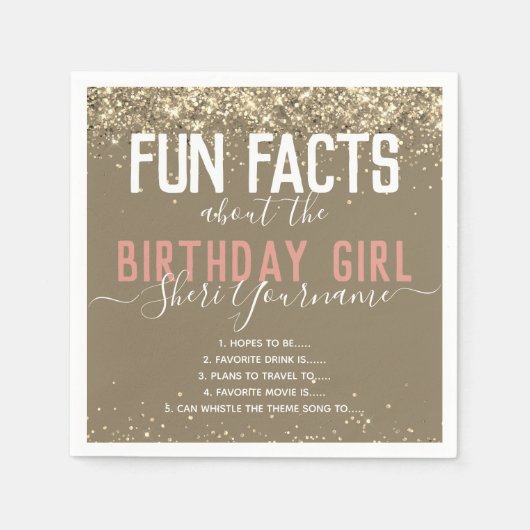 誕生日パーティーおもしろいファクト金ゴールドグリッターガーリーナプキン スタンダードカクテルナプキン (正面)