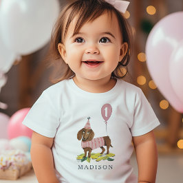 誕生日パーティーかわいいダックスフンド子犬年齢 ベビーTシャツ