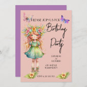 誕生日パーティーかわいい妖精の招待 招待状 (正面/裏面)