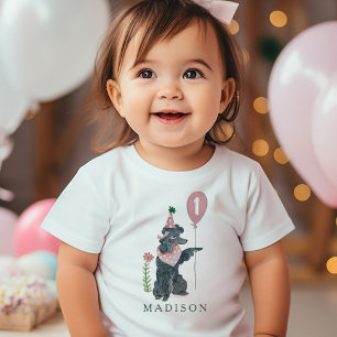 誕生日パーティーかわいい子犬プードル犬カスタム年齢 ベビーTシャツ