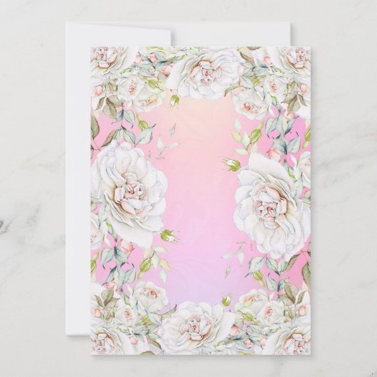 誕生日パーティーかわいらしフローラピンクホワイトローズ 招待状 (裏面)
