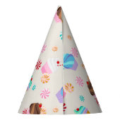 誕生日パーティーでかわいいカップケーキとキャンディパターン パーティーハット (裏面)