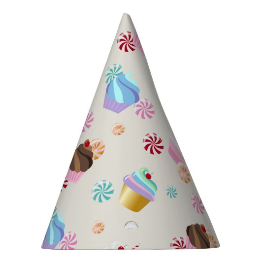 誕生日パーティーでかわいいカップケーキとキャンディパターン パーティーハット (右)