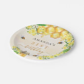 誕生日パーティーでこぼこ蜂ハニーイエロー花模様 ペーパープレート (アングル)