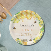 誕生日パーティーでこぼこ蜂ハニーイエロー花模様 ペーパープレート