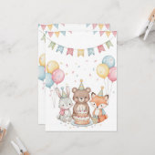 誕生日パーティーで可愛い水彩動物たち カード (正面/裏面インサイチュ)