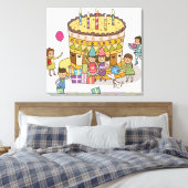 誕生日パーティーで2人の少年と3人の女の子 キャンバスプリント (インサイチュ (寝室))