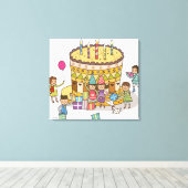 誕生日パーティーで2人の少年と3人の女の子 キャンバスプリント (インサイチュ (ウッドフロア))