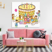 誕生日パーティーで2人の少年と3人の女の子 キャンバスプリント (インサイチュ (リビング))