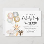 誕生日パーティーによるジャングル動物の検疫車 招待状 (正面)