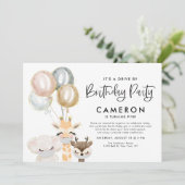 誕生日パーティーによるジャングル動物の検疫車 招待状 (スタンド正面)