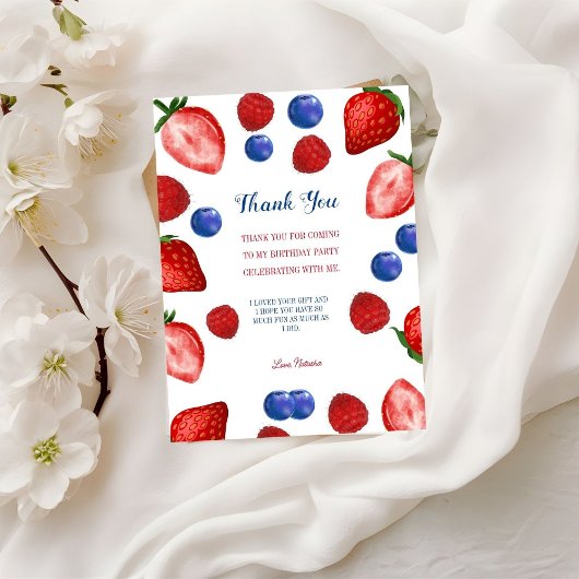 誕生日パーティーのお礼メッセージ例（ストロベリー・テーマ） ポストカード