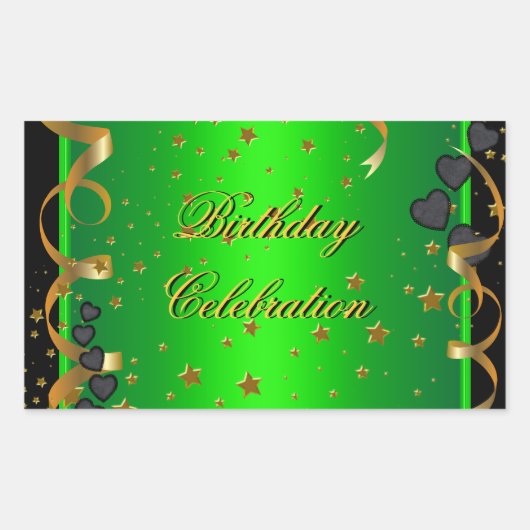 誕生日パーティーのお祝いライムグリーン 長方形シール (正面)