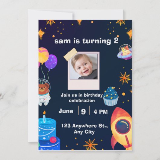 🎉 誕生日パーティーのご招待 | オーダーメイドの特別なパーティー 招待状 (正面)