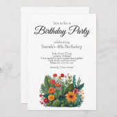 誕生日パーティーのご案内、たくさんの植物と花 招待状 (正面/裏面)