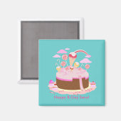 誕生日パーティーのためのキャンディとチョコレートケーキ マグネット (正面/裏面)