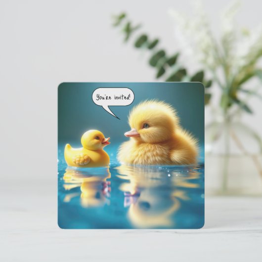 誕生日パーティーのための黄色のアヒルのユーモア 招待状 (スタンド正面)