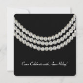 誕生日パーティーのための黒のホワイトパールネックレス 招待状 (正面)