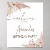 誕生日パーティーのウェルカムサイン | Bohoパンパスグラス ポスター (正面)