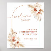 誕生日パーティーのウェルカムサイン | Bohoパンパスグラス ポスター (正面)