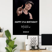 誕生日パーティーのオーダーメイド写真 モダンな男性 黒白 ポスター (ホームオフィス)